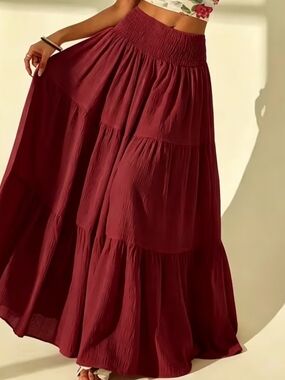 Boho Tiered Maxi Skirt - Wine